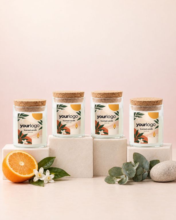 Gepersonaliseerde mini kaars met bedrijfslogo als relatiegeschenk
