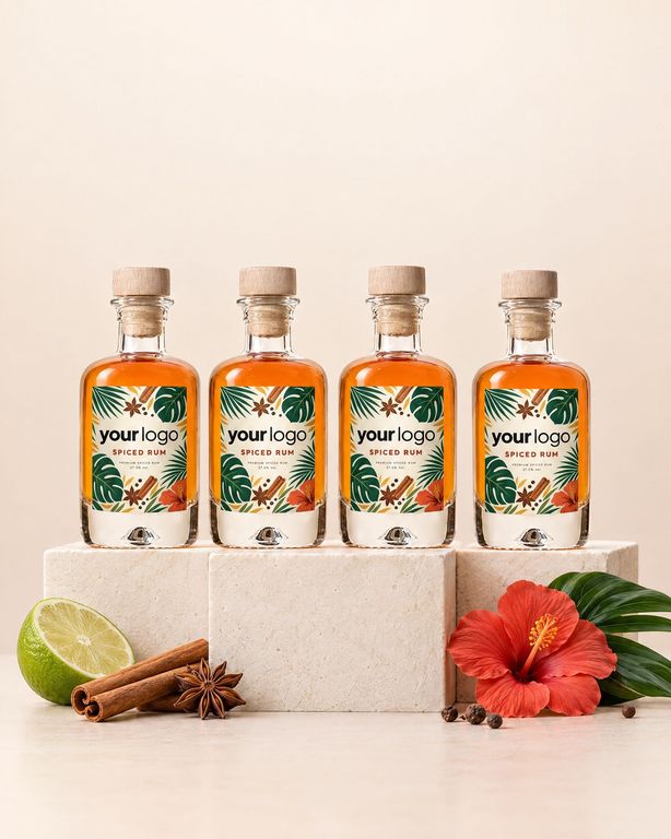 Gepersonaliseerde rum mini flesje met bedrijfslogo als relatiegeschenk