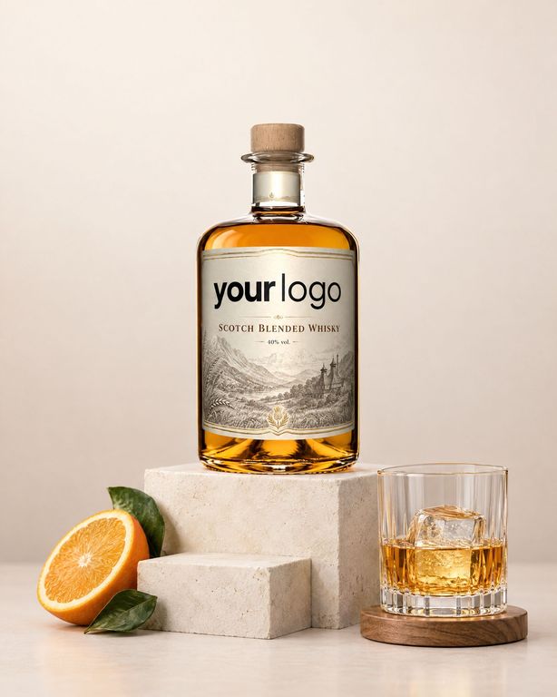 Gepersonaliseerde whisky met bedrijfslogo als relatiegeschenk