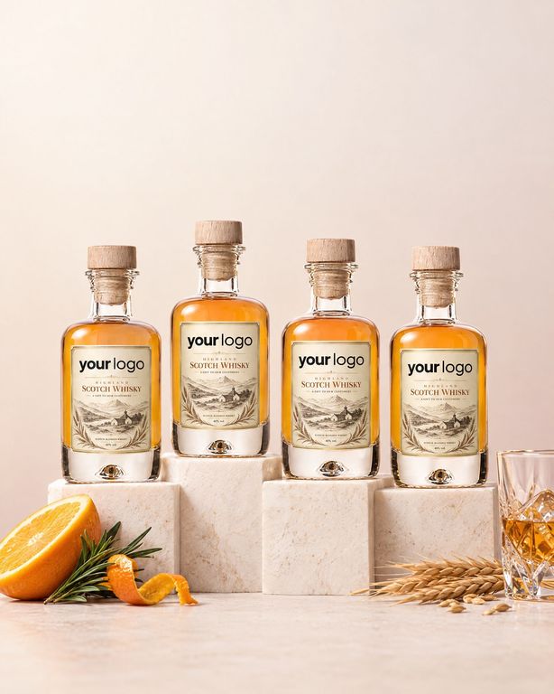 Gepersonaliseerde whisky mini flesje met bedrijfslogo als relatiegeschenk