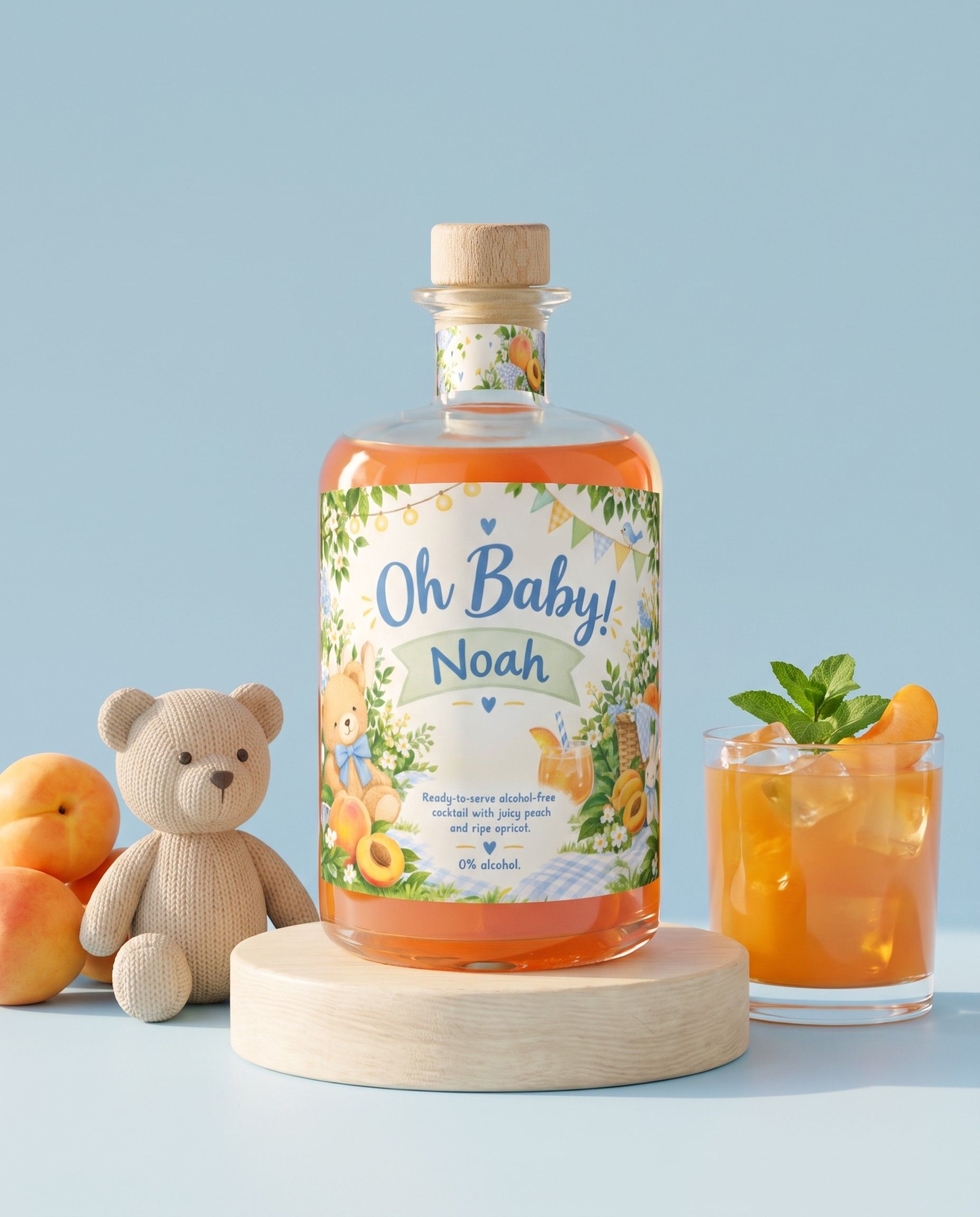 Gepersonaliseerde mocktail perzik-abrikoos voor een babyshower