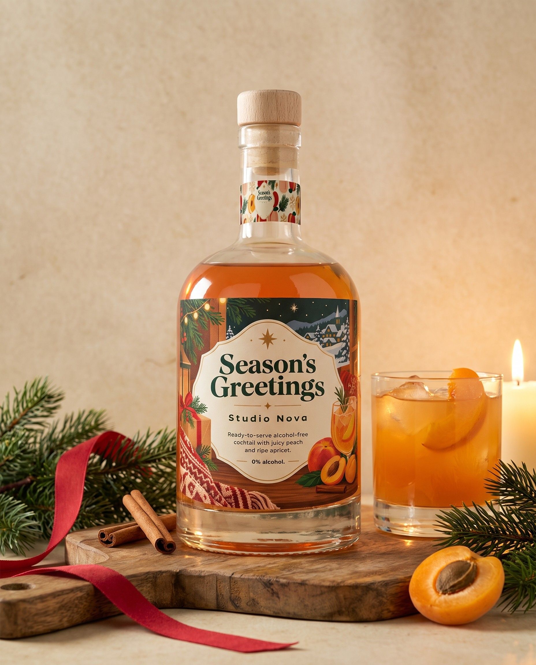 Gepersonaliseerde mocktail perzik-abrikoos als kerstgeschenk voor klanten