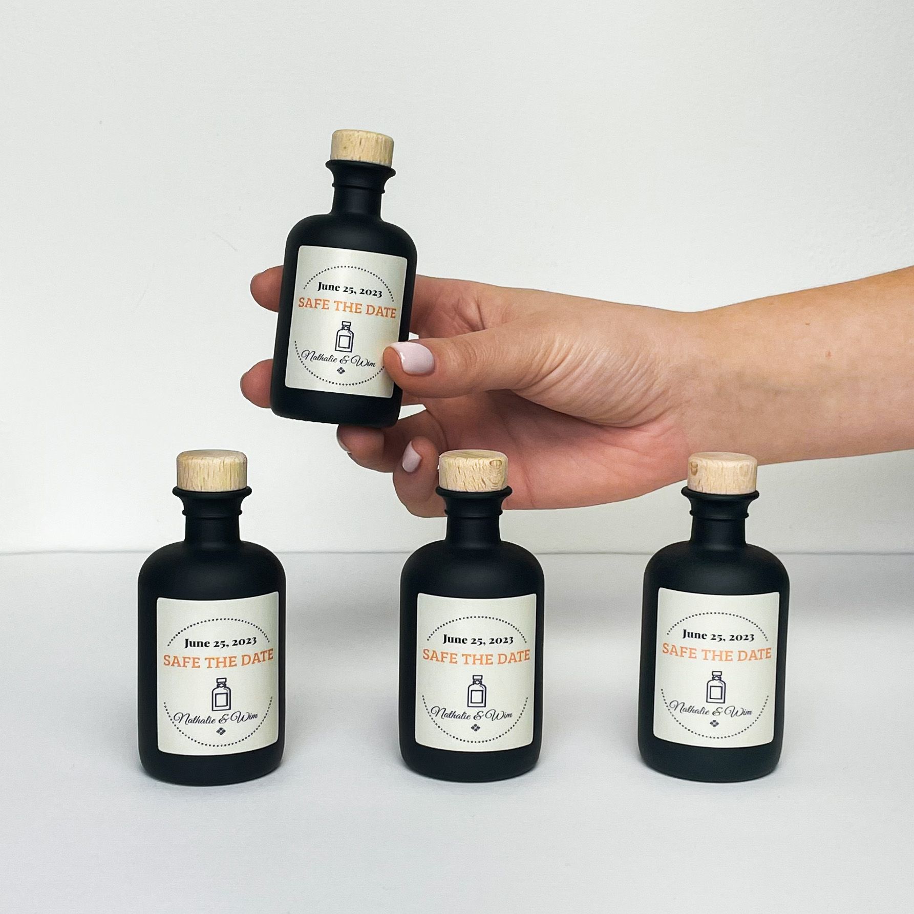 safe the date   personalised mini bottles