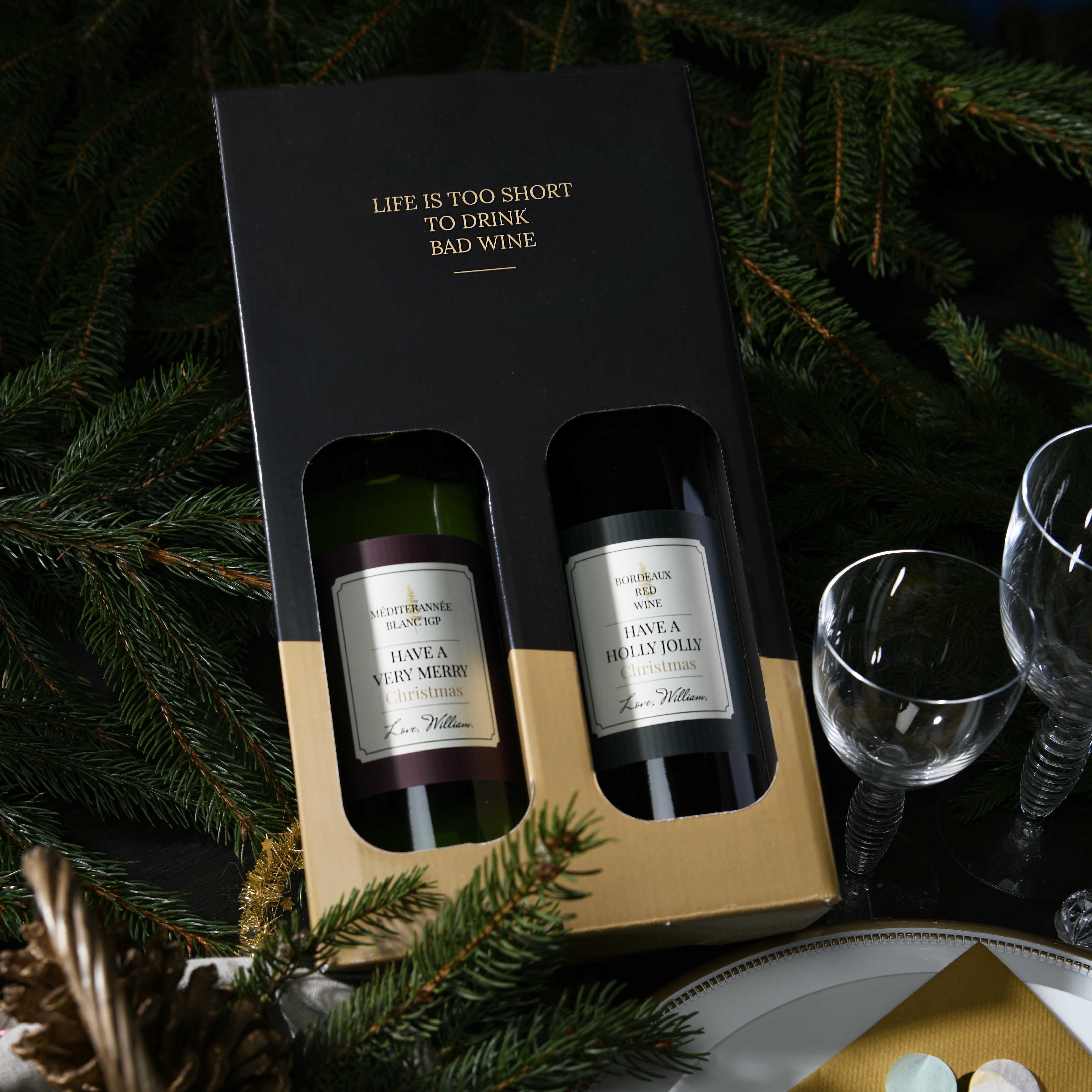Coffret à vin 2 pièces personnalisé Noël